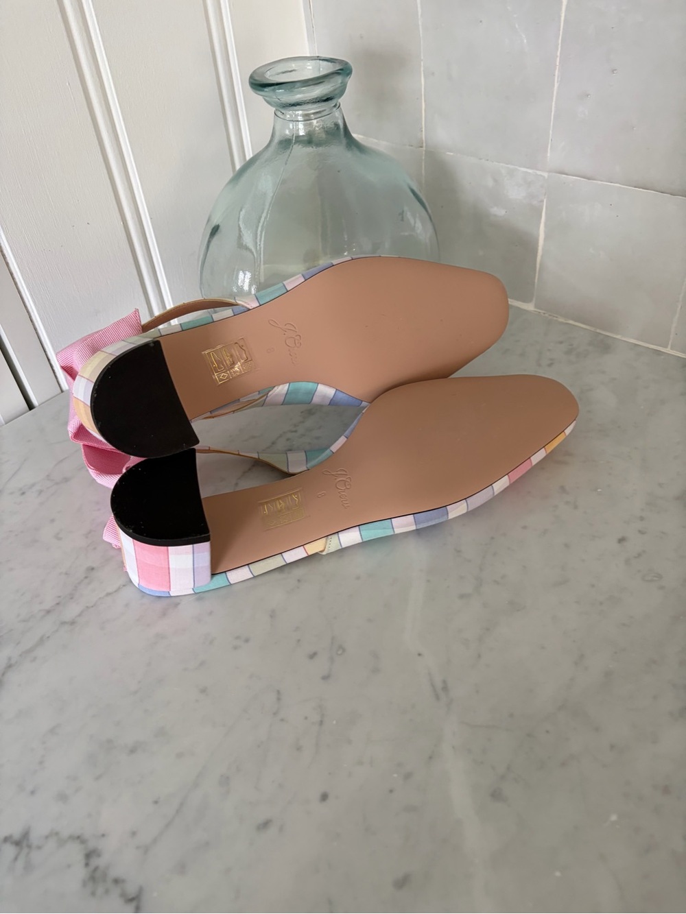 J. Crew Pastel Gingham Sling Backs with Grosgrain Bow NWT Size 8 - Picture 6 of 6